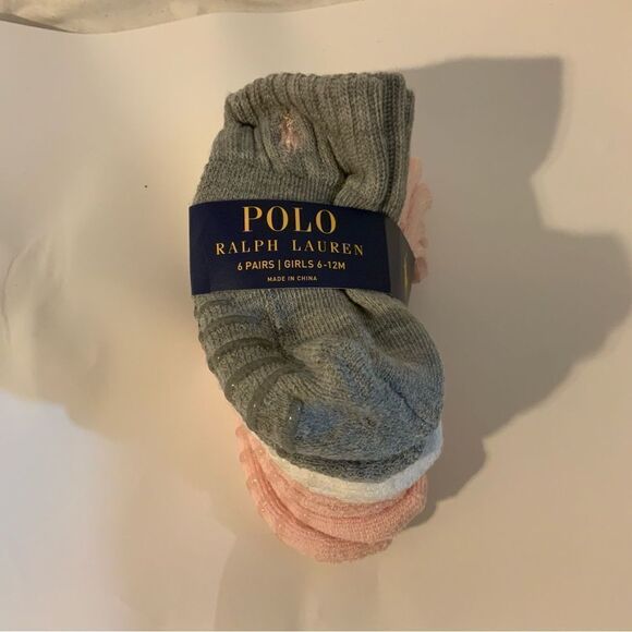 6 Polo Ralph Lauren Infant Girls Socks Multi Sz 6-12M -New - Picture 1 of 5
